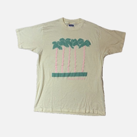 Hanes Other - Vintage 80s Large Puffy Print T Shirt Bahamas Palm Tree Single Stitch Vapor Wave